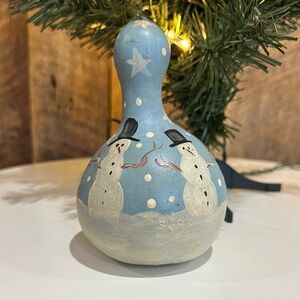 Vintage Handcrafted Hand-Painted Snowman Gourd Decor-Artist Signed